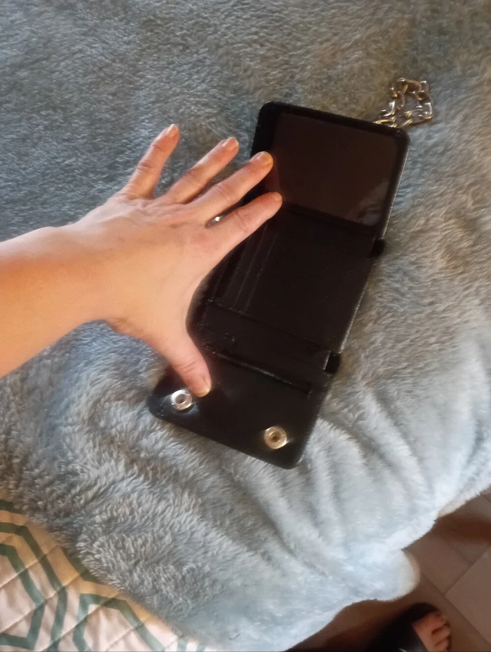 Black Leather Biker Wallet with Gold Chain